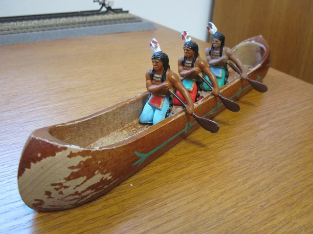 Canoë Et Indiens Miniajouet – Conquêtes Coloniales, échelle 1:32, Très Belle Peinture, Starlux ?