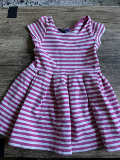 Girls Polo Ralph Lauren Dress Toddler 4 4T Pink White Striped EUC