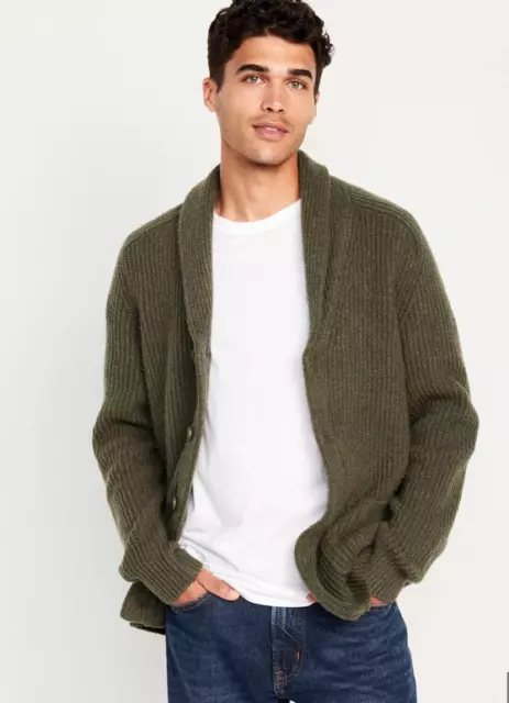 Old Navy Olive Green Ribbed Shawl Collar Cardigan Sweater Men's Medium NEW