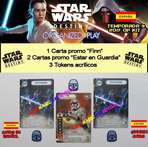 STAR WARS DESTINY 2017 T3 OP KIT ESPAÑOL - Finn + 2 Estar en Guardia + 3 Tokens