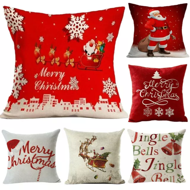 18" Merry Christmas Cushion Cover Santa Elk Snowman Pattern Square Pillow Case