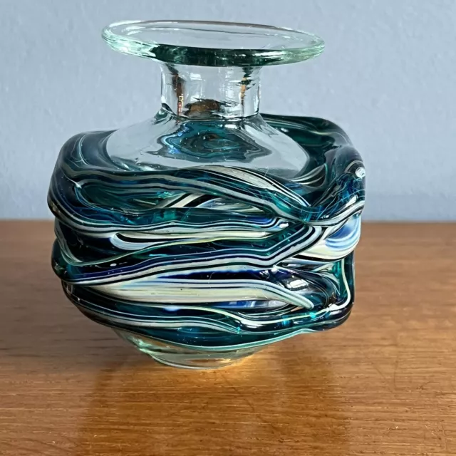 Vintage Michael Harris Mdina Swirl Art Glass Square Vase