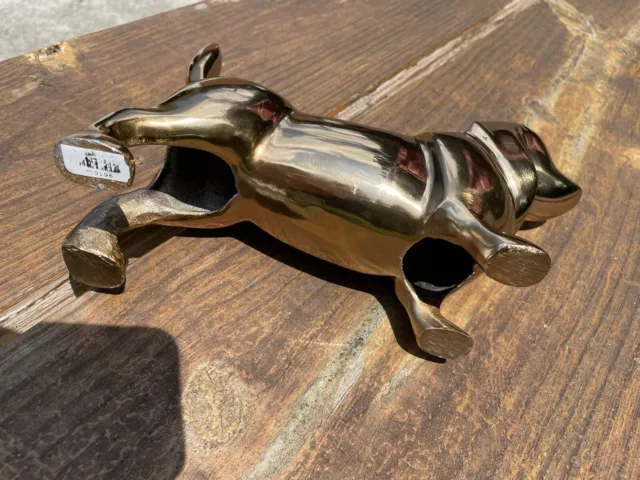 Vintage Large 10" Long, Brass Gold Dachshund Weiner Pointer Dog, Decor, Figurine 3