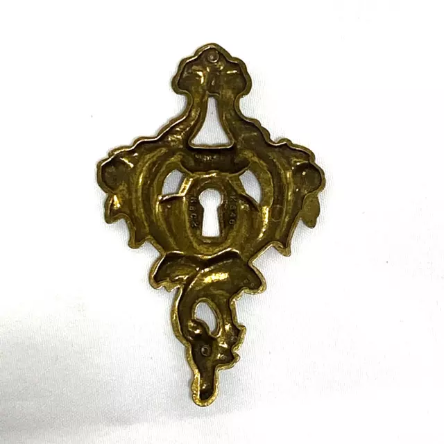 QTY 3 Keeler Brass Escutcheons Key Hole Cover Plate Victorian Ornate 3