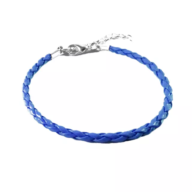 Bracciale Blu corda cuoio intrecciato 3mm da Uomo Donna braccialetto in pelle