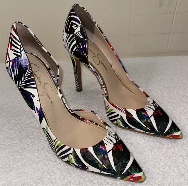 Jessica Simpson claudette Floral Tropical Size 8.5 Heels Stilettos Pumps EUC