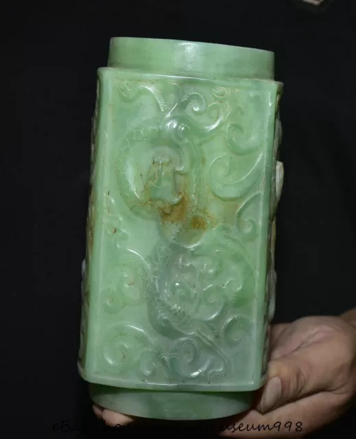 6.8" Old Chinese Green Jade Carving Dynasty Pi Xiu Unicorn Yu Zong Cong Statue
