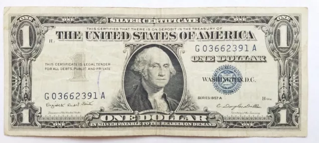 1957 A Blue Seal $1 One Dollar Silver Certificate Bill - Old Paper Money