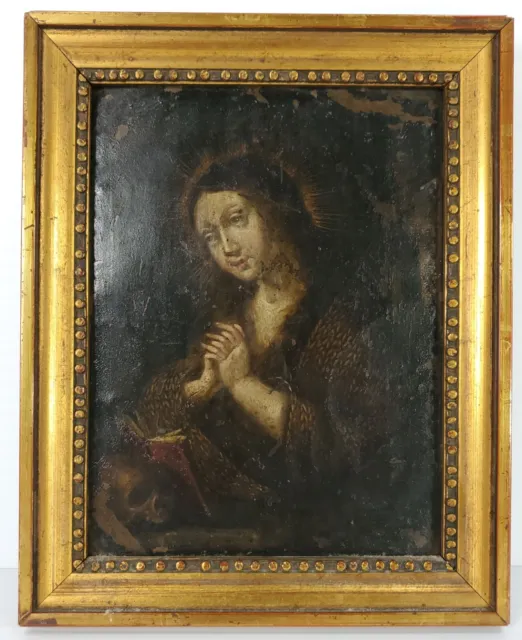 Antique Old Master Oil Painting Mary Magdalene on Copper Plate Framed