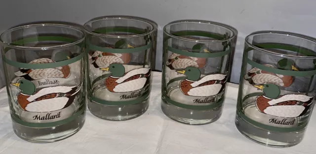 VTG Set 4 Libbey Glass Mallard Duck Hunting Bar Whiskey Low Ball Glasses 12oz