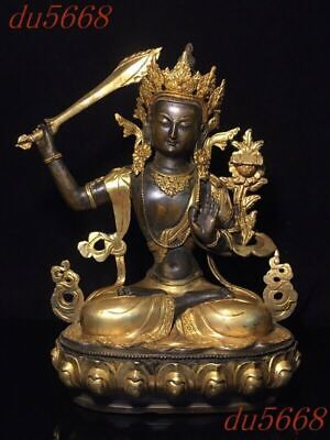 12.8"Buddhism temple bronze Gilt Hold sword Kwan-Yin GuanYin goddess statue