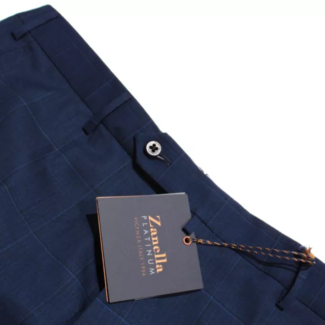 Zanella Platinum NWT Dress Pants Size 36 US Parker In Blue Plaid 100% Wool