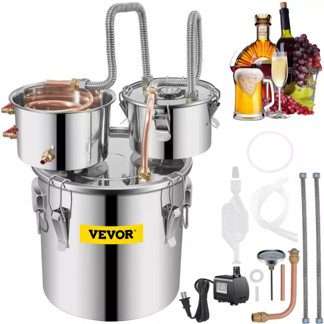 VEVOR 12L Alambique Destilador Agua Alcohol Vino Termómetro Inoxidable 2 Barril