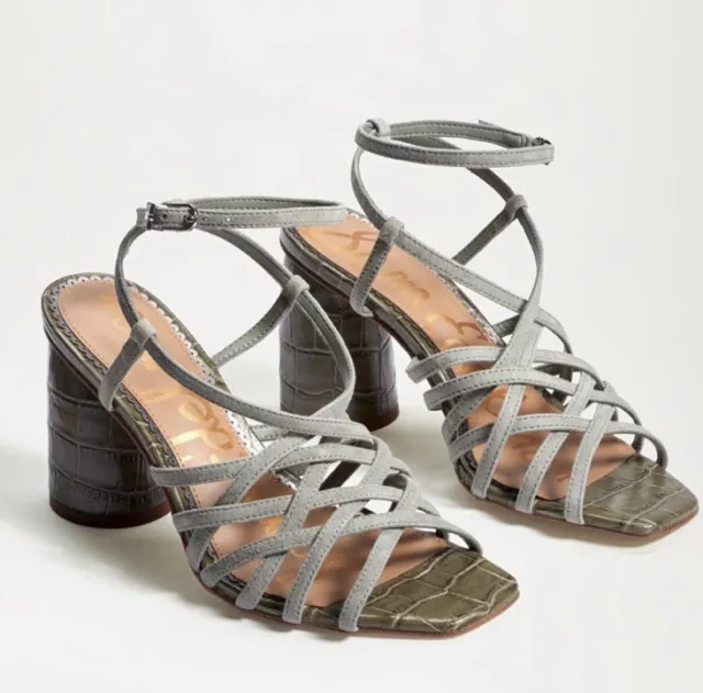 NIB Sam Edelman Size 10 Mineral Green Leather Daffodil Strappy Heel Sandals