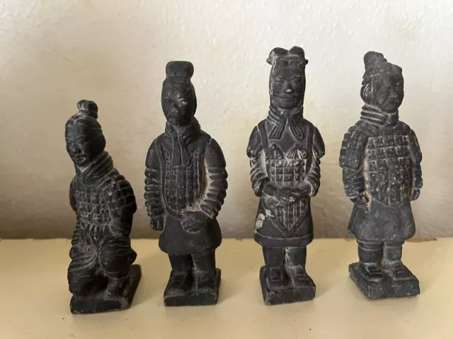 Vintage Xian Chinese Warriors of Qin Dynasty Handmade Terra Cotta Set Of 4