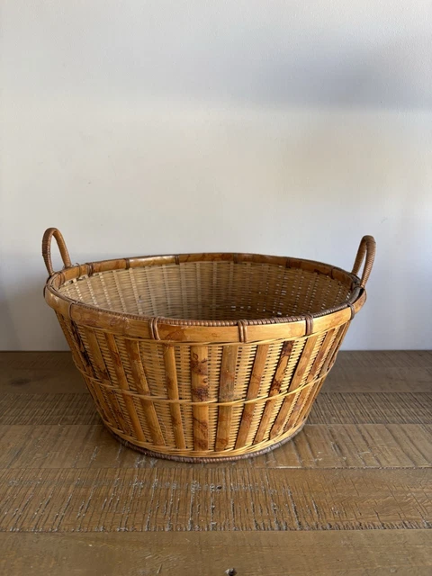 Grand panier Osier ancien 1950 forme Bateau avec stabilisateur