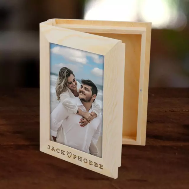 Engraved Wooden Keepsake Memory 5"x7" Photo Frame Book Box