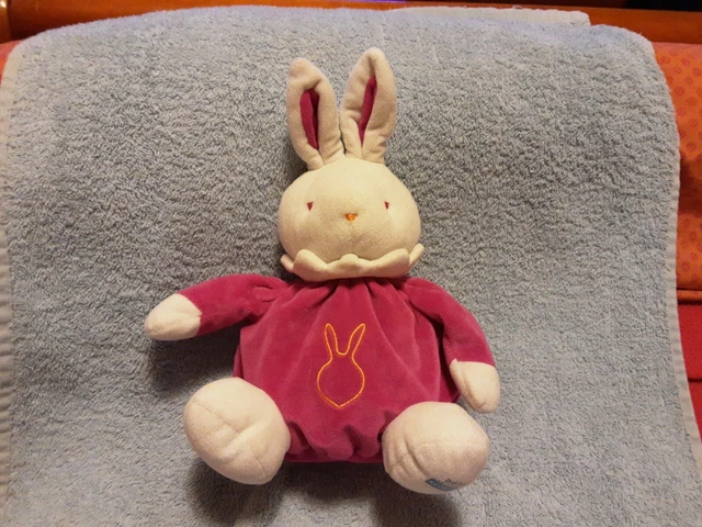 * DOUDOU PELUCHE BOULE KLORANE LAPIN ROSE FUSHIA BLANC 24cm -