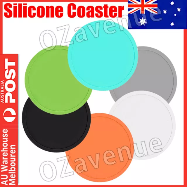 6x Set Round Black Silicone Coasters Non-slip Cup Mats Pad Drinks Table Glasses