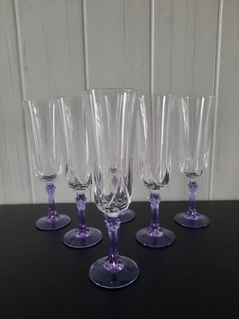 6 flûtes A Champagne Cristal D'arques Modele Auteuil Pied Violet ...