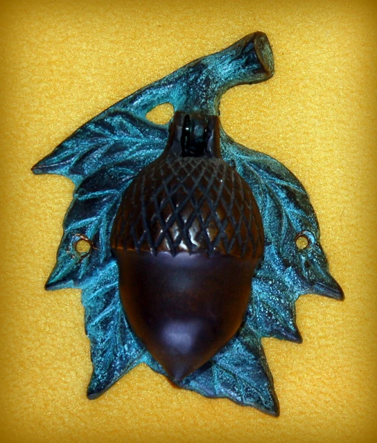 ACORN & Oak Leaf  DOOR KNOCKER ~ Weathered Brass & Verdigris Finish ~ 5-1/2"
