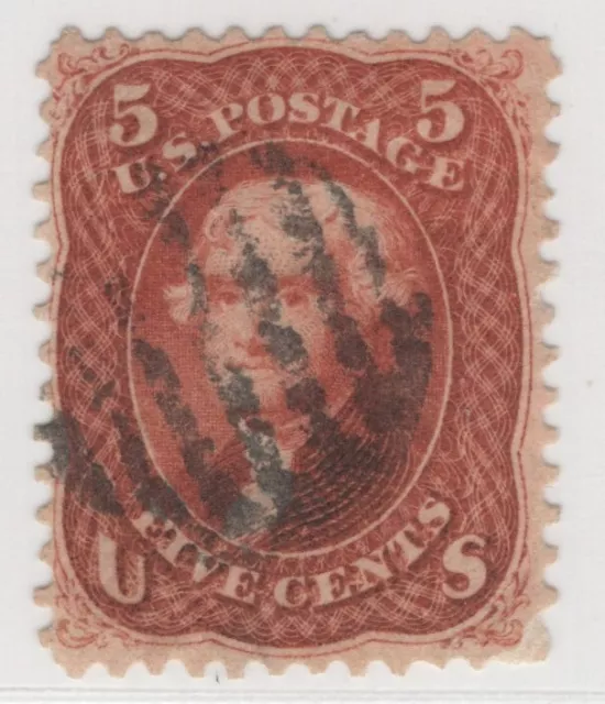 1862 US SC 75 5c Red Brown, Jefferson, Used F/VF, Fantastic Color!