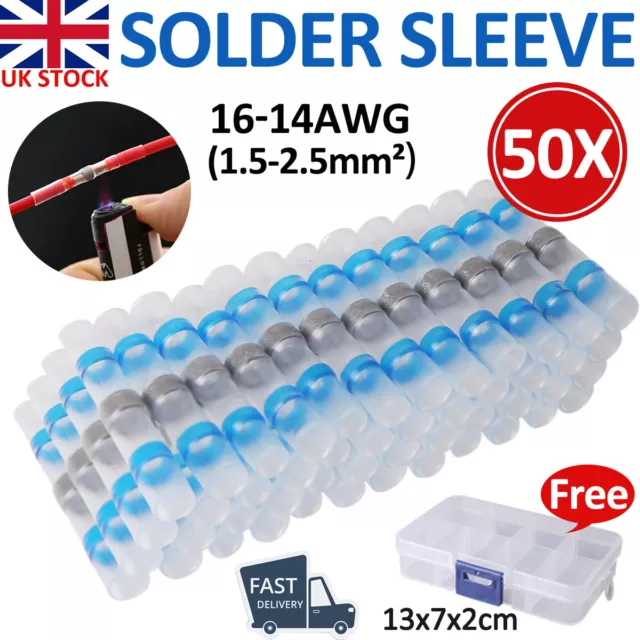 50PCS Solder Sleeve Heat Shrink Seal Electric Butt Wire Connectors Waterproof UK