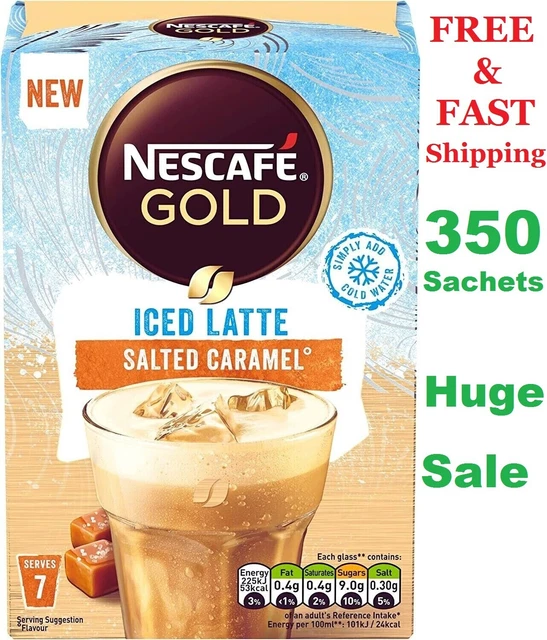 NESCAFE GOLD SALTED CARAMEL ICED LATTE instant coffee cheap 350 Sachets £31.99 PicClick UK