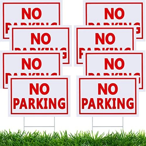 8 Pieces No Parking Signs No Parking Yard Sign Red Letters on White Background