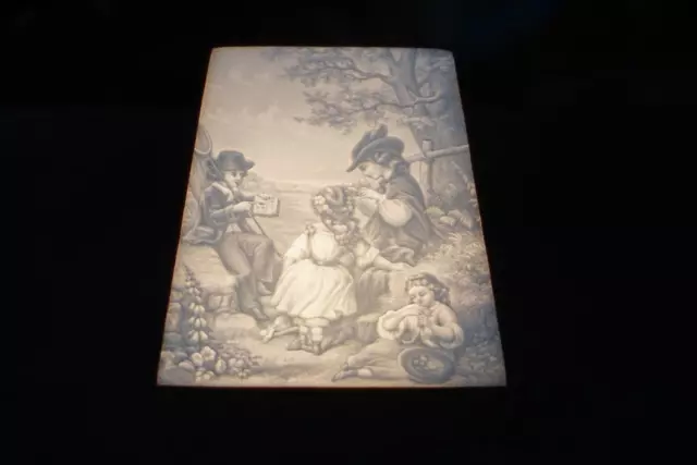 Antique Victorien Porcelaine Lithophane Illuminé Light Boîte Orné Doré Cadre