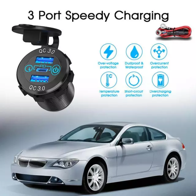 Chargeur voiture USB 3 1 PD Type C QC 3.0 Chargeur Z6 courant Prise 60W 12V U8C6