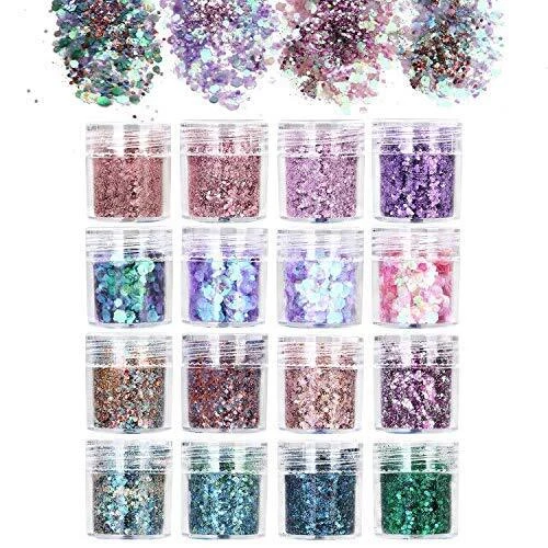URAQT 16 Couleurs Flocons de Paillettes Irisées Paillettes D'ongle de Sirène ...