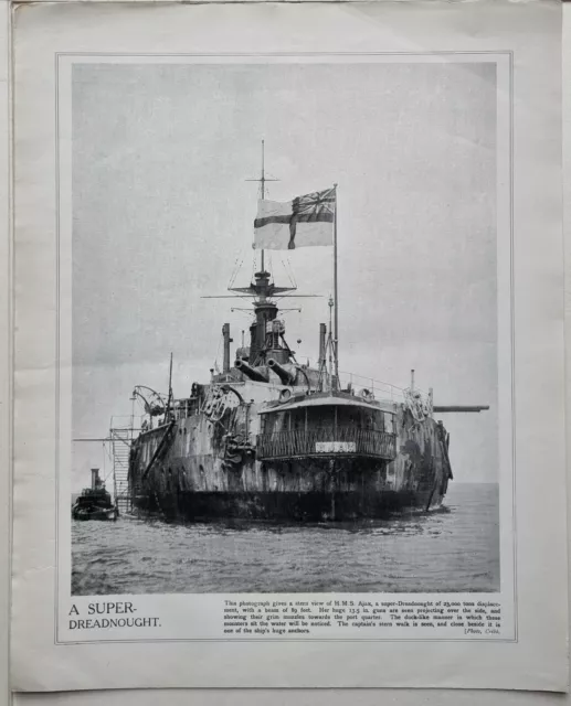 1915 Ww1 Print & Text H.m.s Ajaz Super Dreadnought