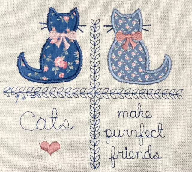 "Edredón Bordado Máquina Cuadrado Azul Calico Tela Gatos Purrfect Friends 8x9"