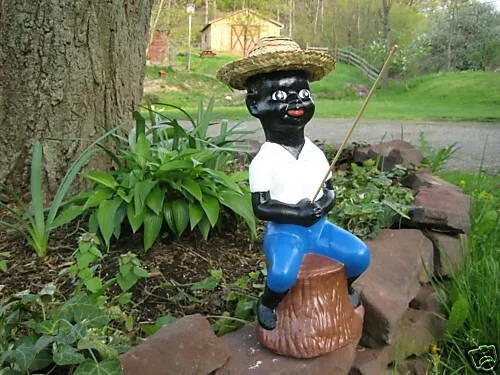 Vintage Black Boy Fishing Statue 