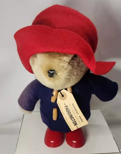 Paddington Bear Teddy plush 8" Eden Toys Musical Wind Up blue jacket 1972, 1981