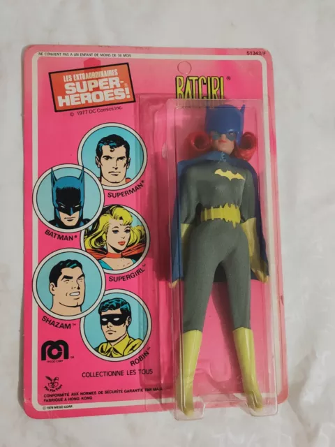 Jouet ancien Batman Batgirl vintage Mego 1978 neuve sur carte super héros