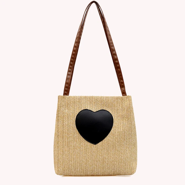 Summer Love Straw Woven Handbags Women Knitted Bucket Shoulder Bag (Camel) 11