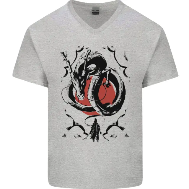 T-shirt da uomo Samurai Warrior Dragon & Sun Fantasy MMA scollo a V cotone 4