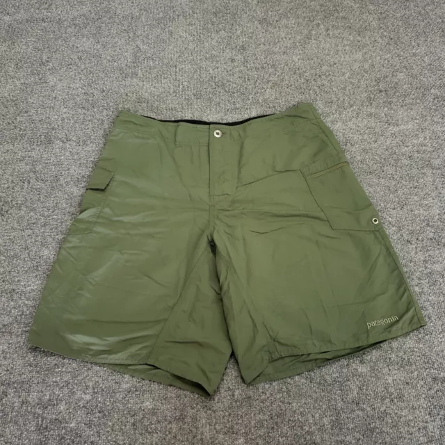 Patagonia Cargo Shorts Mens 34 Green Flat Front Pcokets Lightweight Button Fly