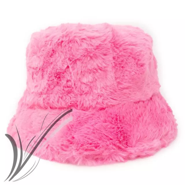 Cappello rosa pelliccia eco pescatore da donna cappellino invernale caldo bucket