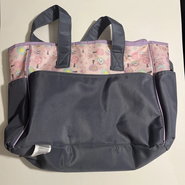 Baby Boom Owl Tote Nappy Diaper Bag Gray Pink