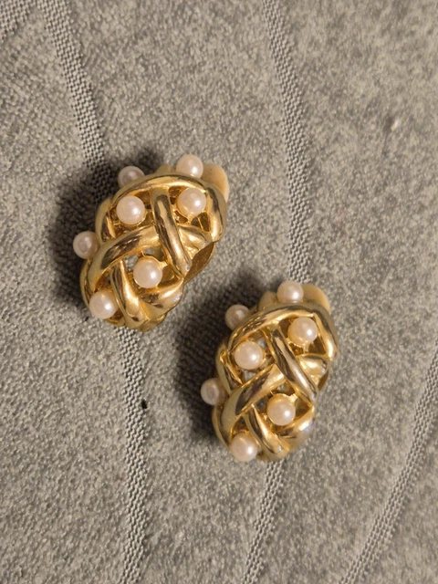 Boucles D'oreilles Vintage à Clips - Métal Doré Avec Verre Ambré, Occasion