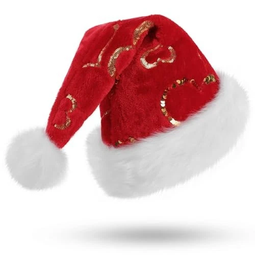 Bonnet Femme Noel XBOKA Chapeau De Père Noël Joyeux Avec Paillettes Flocon De Neige Tenue Noël Femme