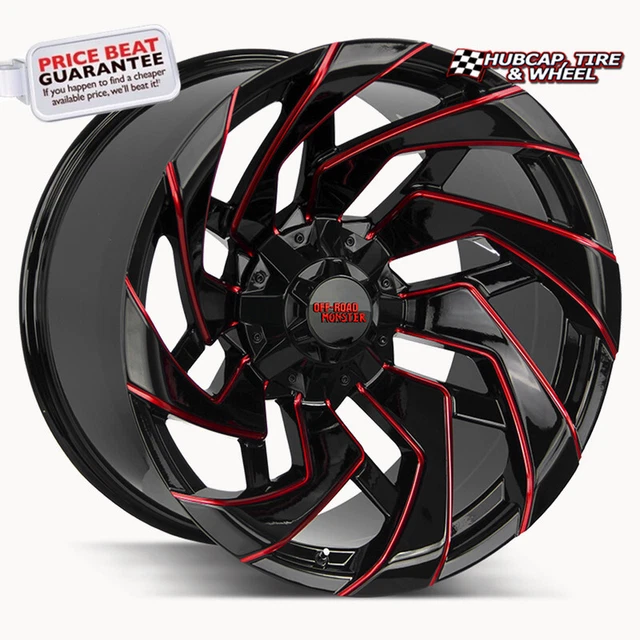 OFF ROAD MONSTER M24 GLOSS BLACK CANDY RED MILLED- 20X10- 5x127 BP, NEG 19MM Ofs