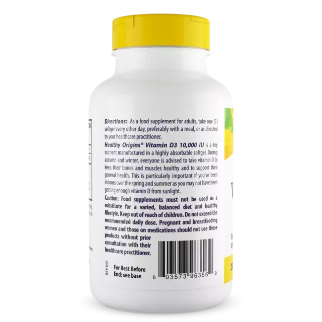 Healthy Origins Vitamine D3 10,000iu 360 Gélule Santé Immunitaire & Fort OS 2