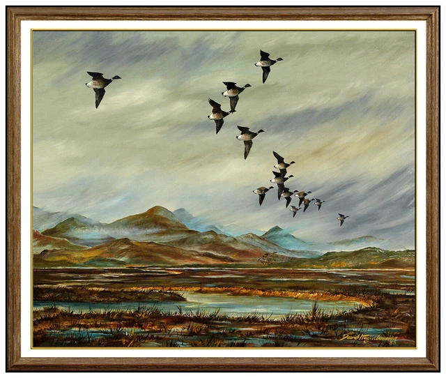 David Hagerbaumer Original Oil Painting On Canvas Ducks Birds Landscape Signed