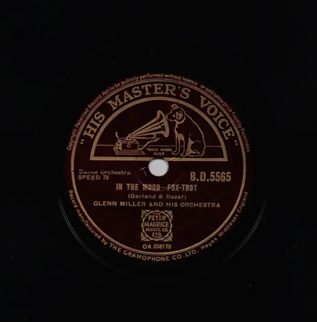 Classic 1940  Glenn Miller  78  In The Mood / Out Of Space  Uk Hmv Bd 5565 E/E-