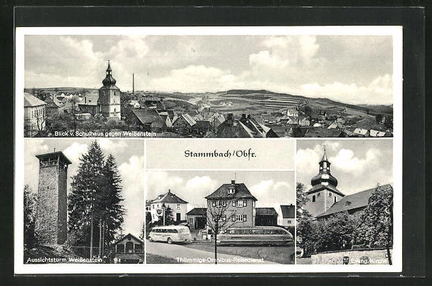 AK Stammbach / Obfr., Aussichtsturm Weißenstein, Thümmigs-Omnibus-Reisedienst,