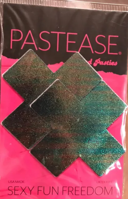 NTW Pastease Self Adhesive Shiny “Black Opal“ Iridescent Cross Nipple Pasties